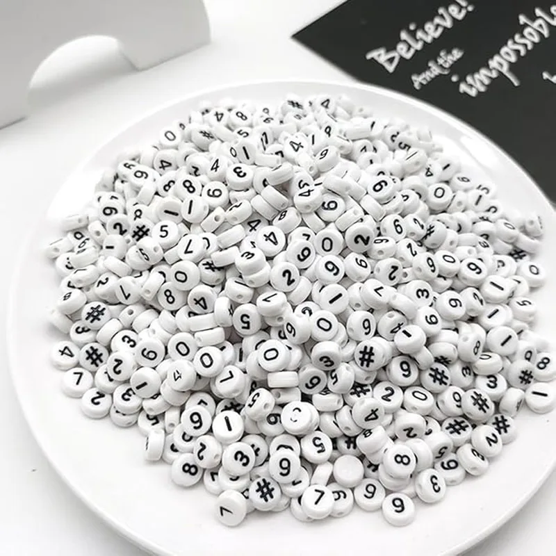 800pcs Letter Beads, Round Alphabet A Z Letter Beads,Stylish Number Beads, White With Letter Beads view 3