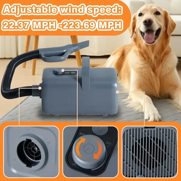 1550W High Velocity Pet Blow Dryer With Heater For Grooming, Speed Temperature Adjustable Dog Blower Grooming Dryer With 4 Nozzles view 6