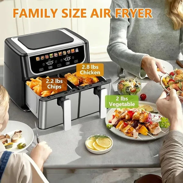 9.5 Quart Large Dual Basket Air Fryer With Double Basket, Independent Temp Control & Sync Mode, 10 Presets - Bake&Broil&Defrost&Dehydrate view 4