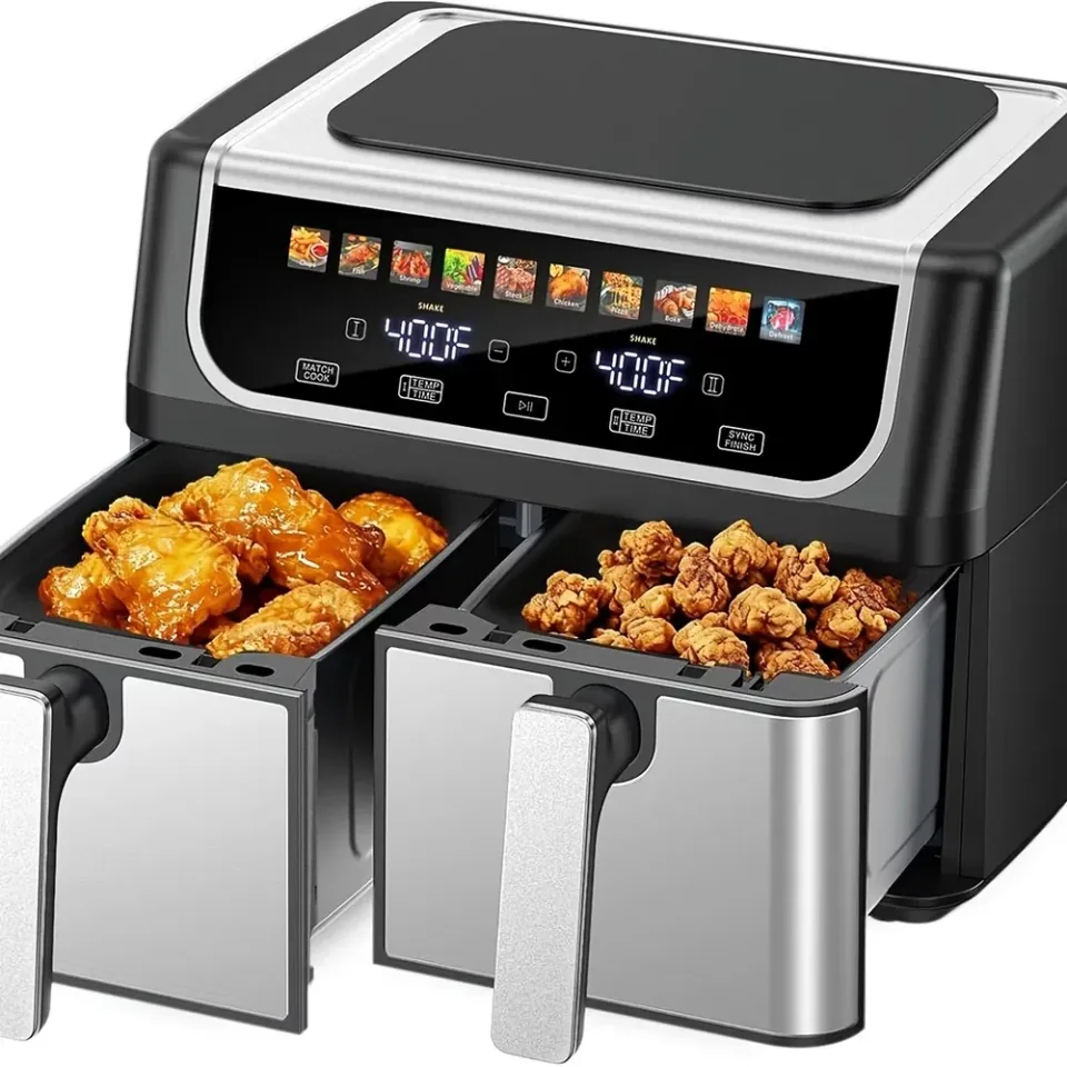 9.5 Quart Large Dual Basket Air Fryer With Double Basket, Independent Temp Control & Sync Mode, 10 Presets - Bake&Broil&Defrost&Dehydrate view 2