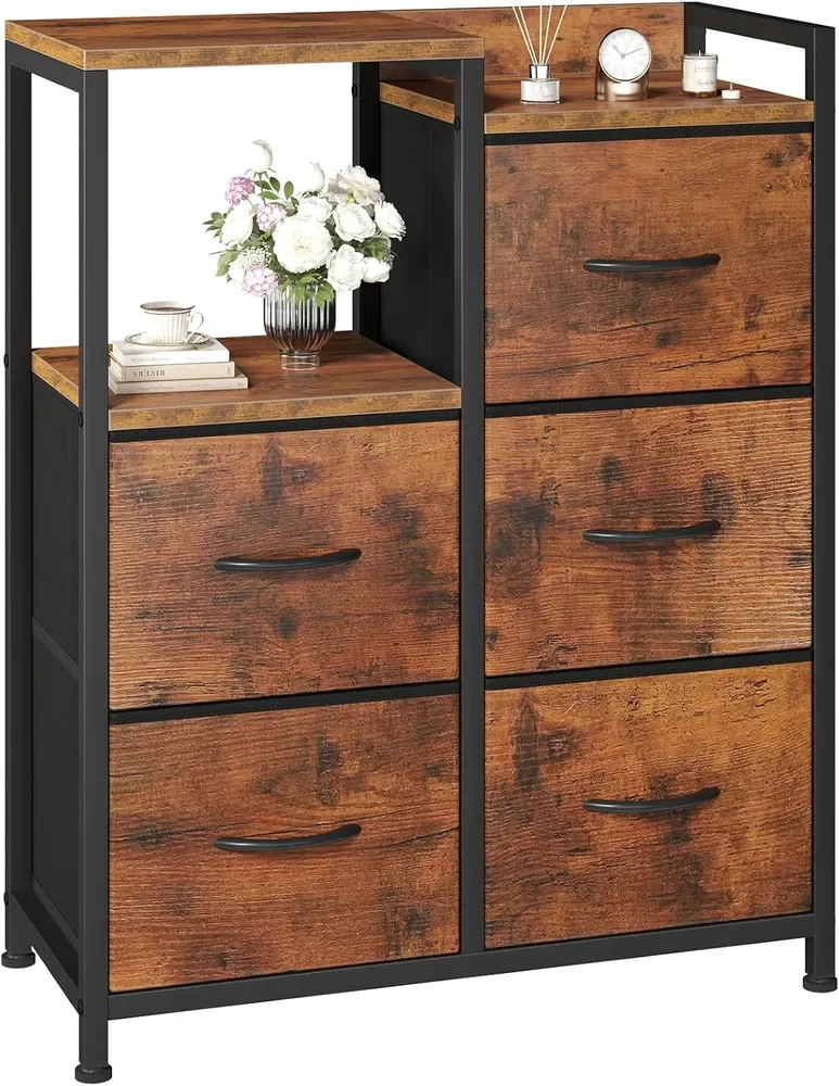 5 Drawer White Dressers For Bedroom 2 Tier Shelf Shelf Small Fabric Dresser For Closet Sturdy Metal Frame Modern Style Storage Cabinets view 3