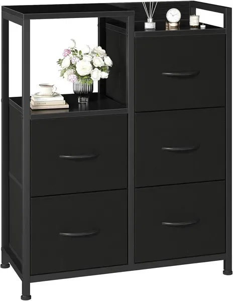 5 Drawer White Dressers For Bedroom 2 Tier Shelf Shelf Small Fabric Dresser For Closet Sturdy Metal Frame Modern Style Storage Cabinets Organization Units For Hallway Rooms