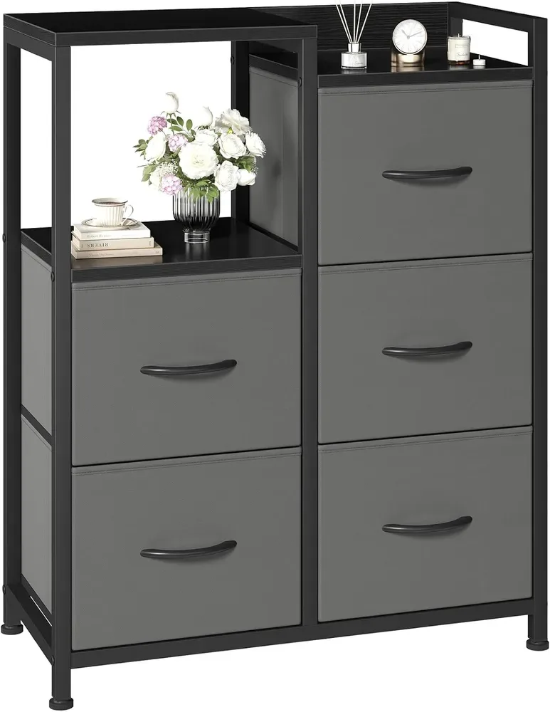 5 Drawer White Dressers For Bedroom 2 Tier Shelf Shelf Small Fabric Dresser For Closet Sturdy Metal Frame Modern Style Storage Cabinets view 4