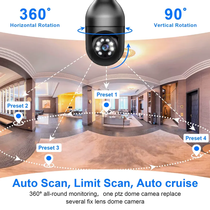 Light Bulb Security Camera 2.4GHz 5G Wi Fi Outdoor, 1080P E27 Light Socket Security Camera, Indoor 360 Home Security Cameras view 9