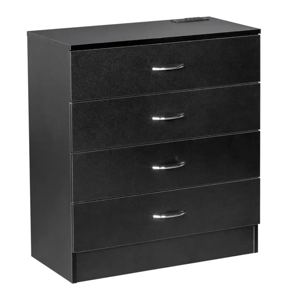 4 Drawer Chest 2 USB 2 Sockets Nightstand Black view 3
