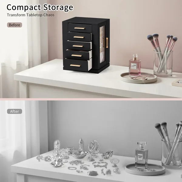 Four Sides With Storage, 5 Drawers That Can Rotate. Black Cabinet Body, Velvet Fabric. Necklace Box. view 6