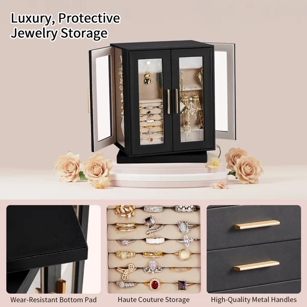 Four Sides With Storage, 5 Drawers That Can Rotate. Black Cabinet Body, Velvet Fabric. Necklace Box. view 12