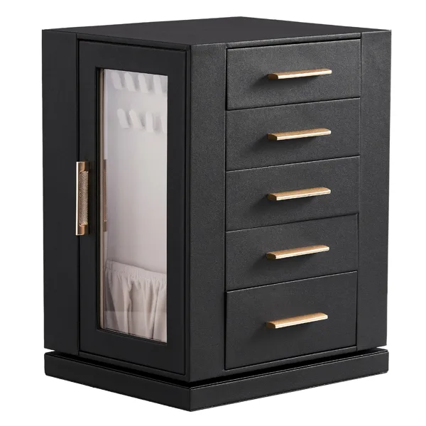 Four Sides With Storage, 5 Drawers That Can Rotate. Black Cabinet Body, Velvet Fabric. Necklace Box. view 2