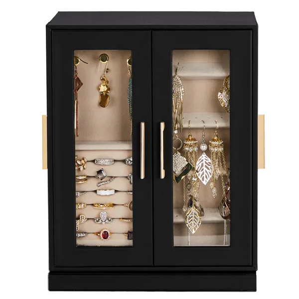 Four Sides With Storage, 5 Drawers That Can Rotate. Black Cabinet Body, Velvet Fabric. Necklace Box. view 11