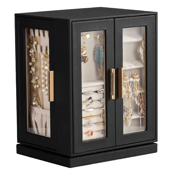 Four Sides With Storage, 5 Drawers That Can Rotate. Black Cabinet Body, Velvet Fabric. Necklace Box. view 10