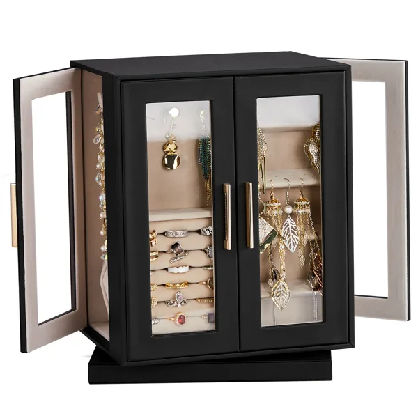 Four Sides With Storage, 5 Drawers That Can Rotate. Black Cabinet Body, Velvet Fabric. Necklace Box. view 3