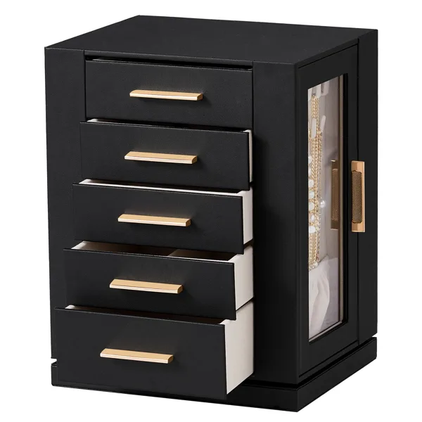 Four Sides With Storage, 5 Drawers That Can Rotate. Black Cabinet Body, Velvet Fabric. Necklace Box. view 7