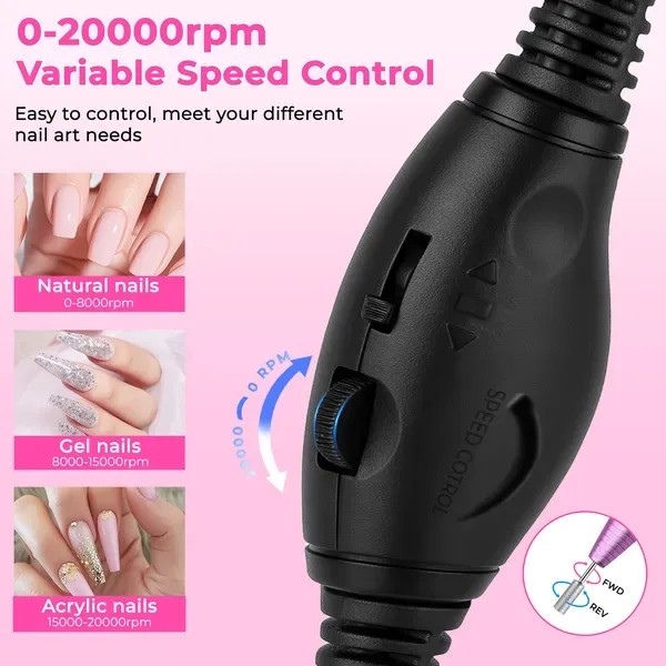 Portable Electric Nail Drill, Professional Nail File Kit For Acrylic, Gel Nails, Manicure Pedicure With Nail Drill Bits Sanding Bands Rose view 4