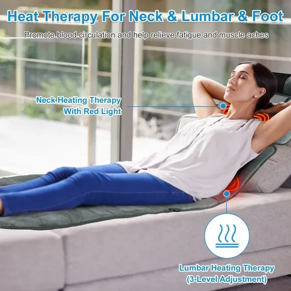 Vibration Massage Mat Full Body & Neck Kneading Massager - 20 Nodes, 3 Massage Modes&Speeds, 9 Vibration Settings, 3-Level Lumbar Heat view 4