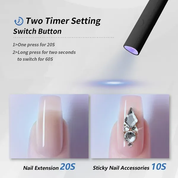 UV Light For Gel Nails, Mini U V LED Nail Lamp Handheld With Stand, Portable Nail Dryer Rechargeable USB Cordless For Fast Drying, Black view 2
