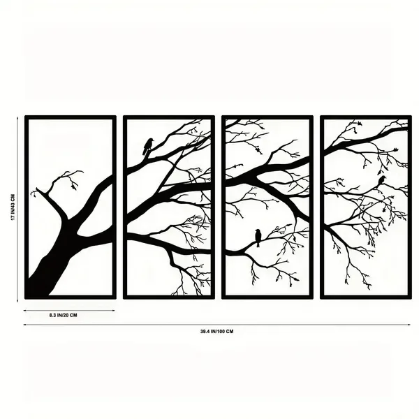 CIFbuy Iron Bare Branch & Bird 4-Panel Wall Art, Minimalist Style Wall Hanging, Nature Theme Home Decor - TikTok, Temu, Self-pickup Available view 2