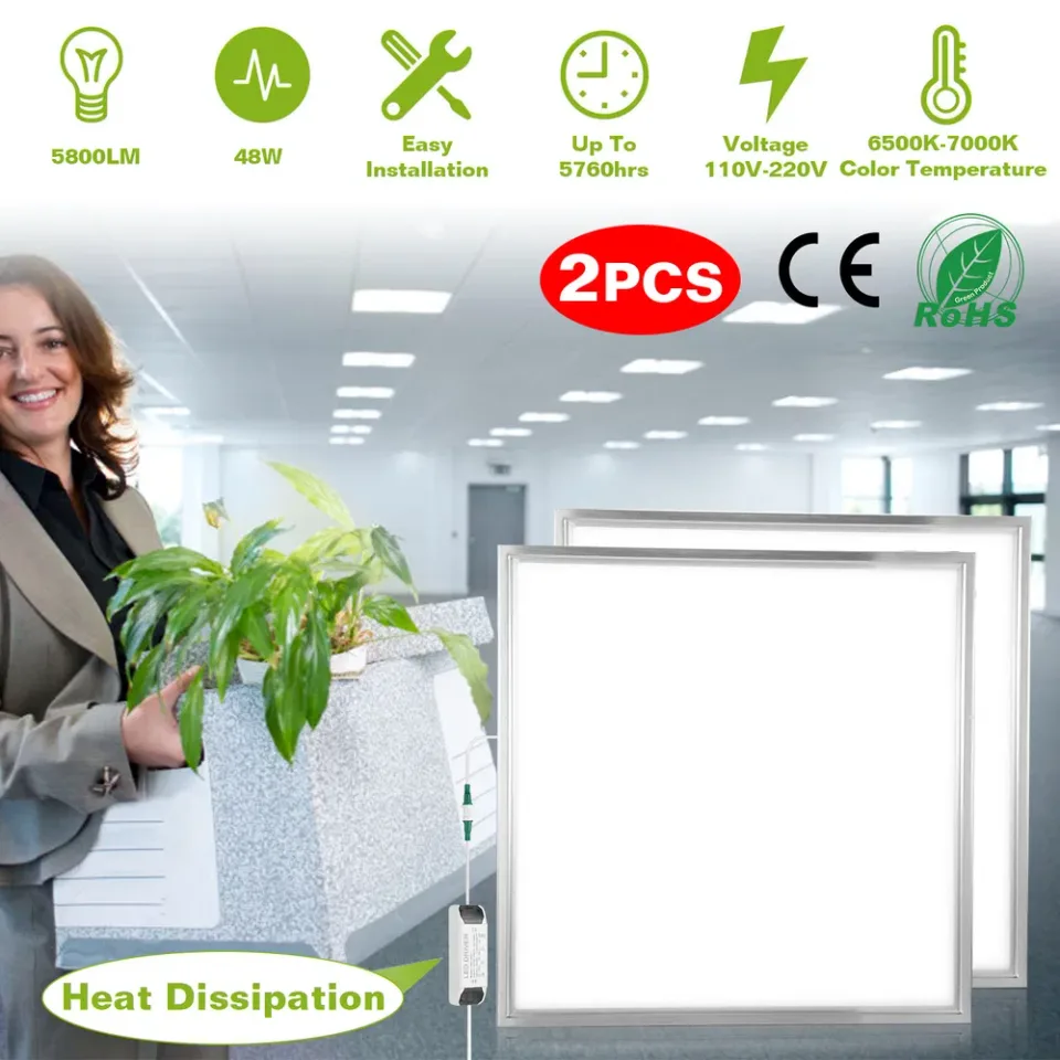 2 PCS 48W 2FT LED Panel Light 5800LM 7000K Ceiling Lighting 150W Equivalent LED Troffer Recessed Edge-Lit view 4