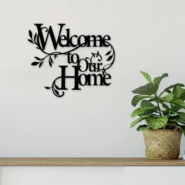 CIFbuy Iron 'Welcome To Our Home' Floral Wall Art, Cozy Style Wall Hanging, Entryway Home Decor - TikTok, Temu, Self-pickup Available view 2