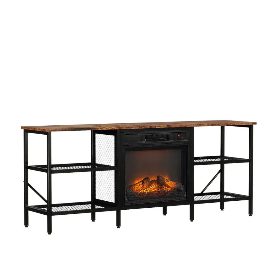 58' Weathered Wood Fireplace TV Stand Console Table With 4 Shelves, For 18' Electric Fireplace Insert view 2