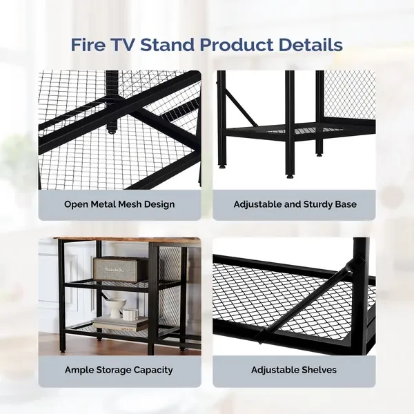 58' Weathered Wood Fireplace TV Stand Console Table With 4 Shelves, For 18' Electric Fireplace Insert view 3