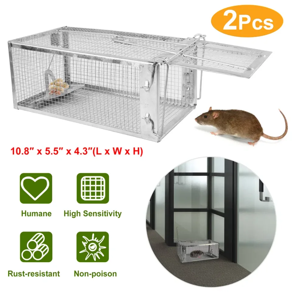 2 Pcs Humane Mouse Trap, High Sensitivity Gravity Pedal Auto-Lock Rodent Trap - Sturdy Galvanized Steel, Escape-Proof Small Mesh Design view 2