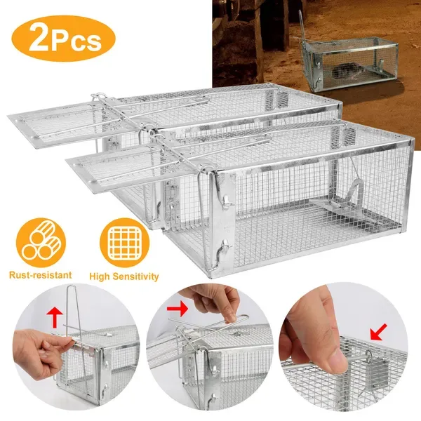 2 Pcs Humane Mouse Trap, High Sensitivity Gravity Pedal Auto-Lock Rodent Trap - Sturdy Galvanized Steel, Escape-Proof Small Mesh Design view 3