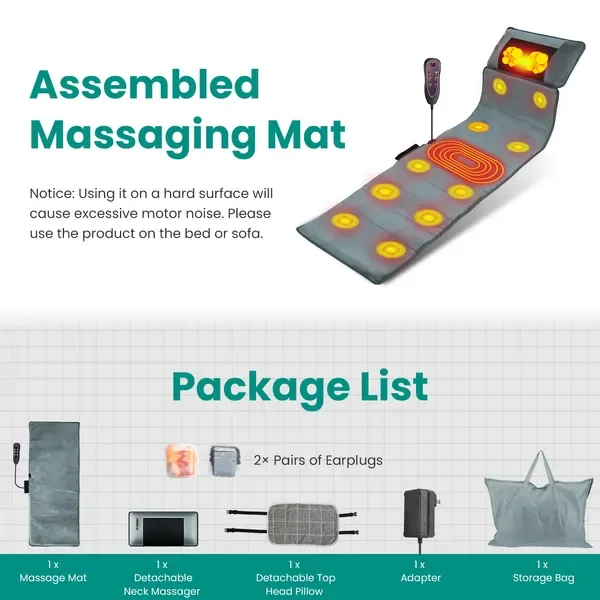 Full Body Massage Mat With Neck Kneading Massager - 10 Targeted Points & 3-Level Lumbar Heating, 9 Vibration Modes&9 Speeds, 20-Node Neck view 2