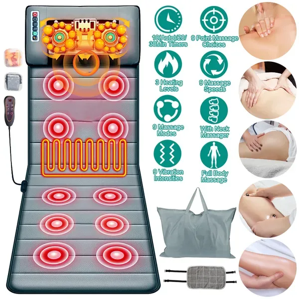 Full Body Massage Mat With Neck Kneading Massager - 10 Targeted Points & 3-Level Lumbar Heating, 9 Vibration Modes&9 Speeds, 20-Node Neck view 3