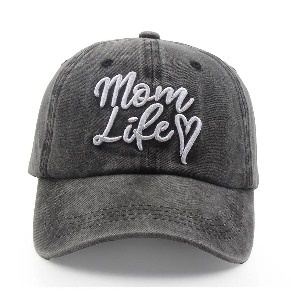 Mom Life Embroidered Baseball Cap,Washed Cotton Adjustable Hat For Women, Vintage Low Profile Sun Hat view 2
