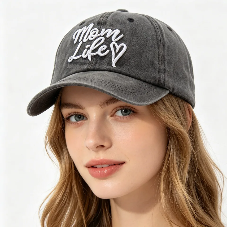 Mom Life Embroidered Baseball Cap,Washed Cotton Adjustable Hat For Women, Vintage Low Profile Sun Hat