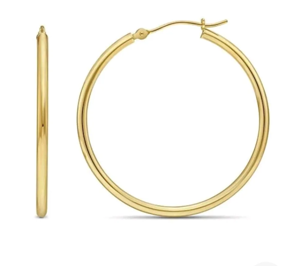 14K Stamped Real Gold Filled Shiny Polished Round Creole Hoop Earrings All Sizes view 3