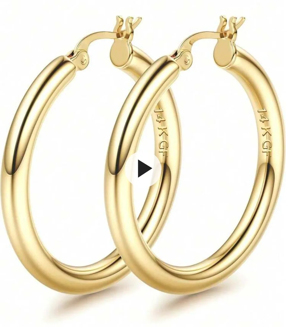 14K Stamped Real Gold Filled Shiny Polished Round Creole Hoop Earrings All Sizes view 1
