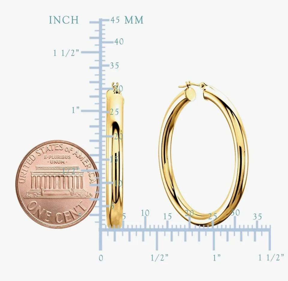 14K Stamped Real Gold Filled Shiny Polished Round Creole Hoop Earrings All Sizes view 4