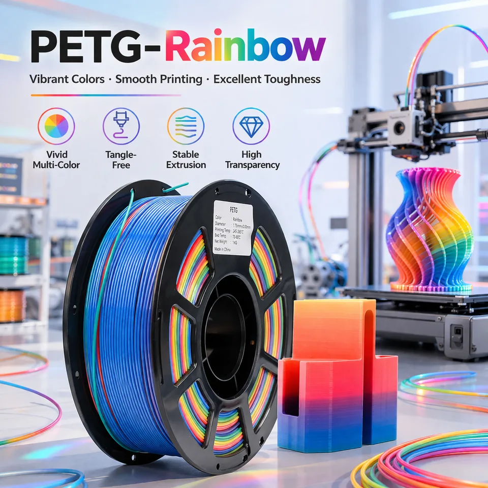 Rainbow Gradient PETG Filament For 3D Printers, Multicolor Color Changing Printing Material, Compatible With Most FDM Printers view 1