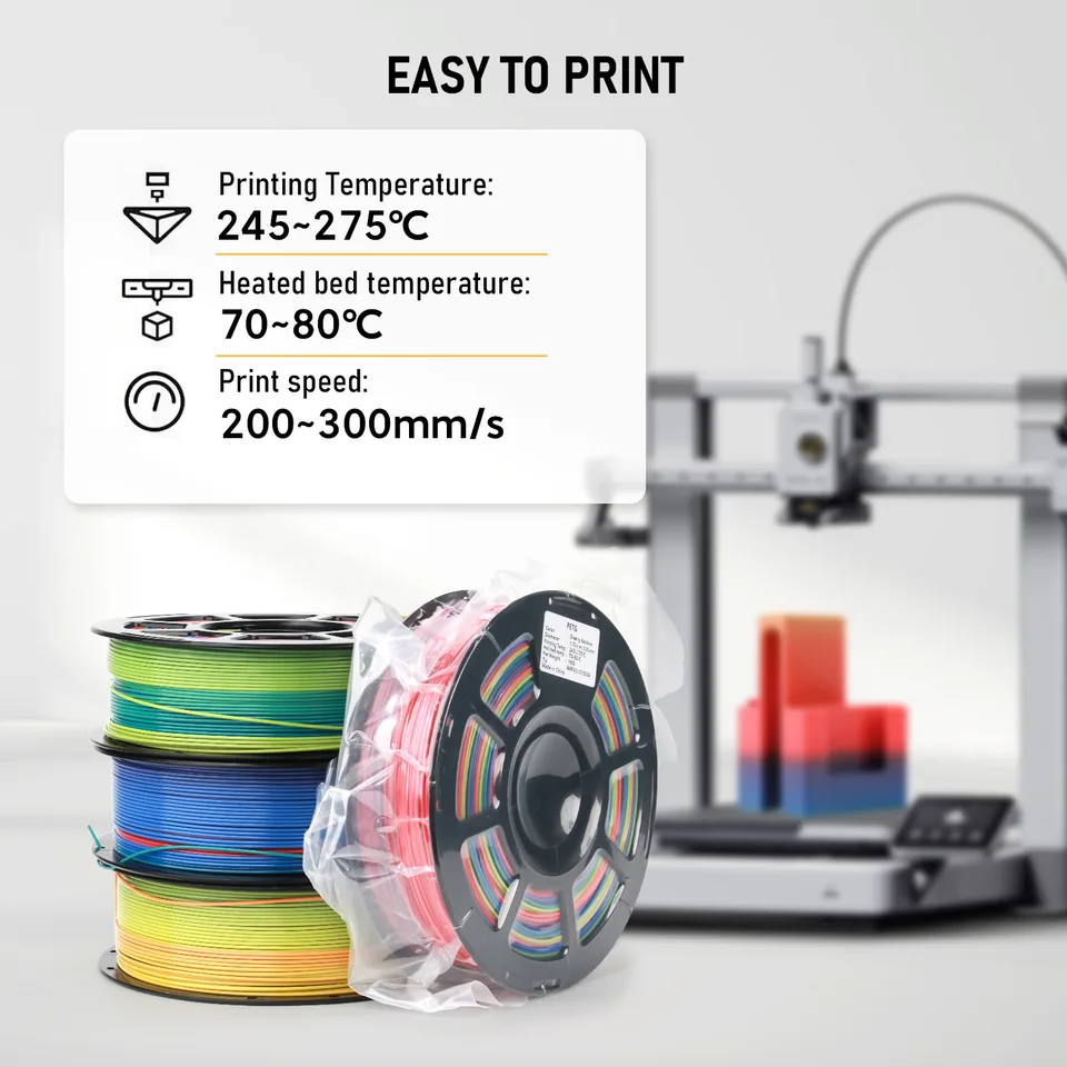 Rainbow Gradient PETG Filament For 3D Printers, Multicolor Color Changing Printing Material, Compatible With Most FDM Printers view 2