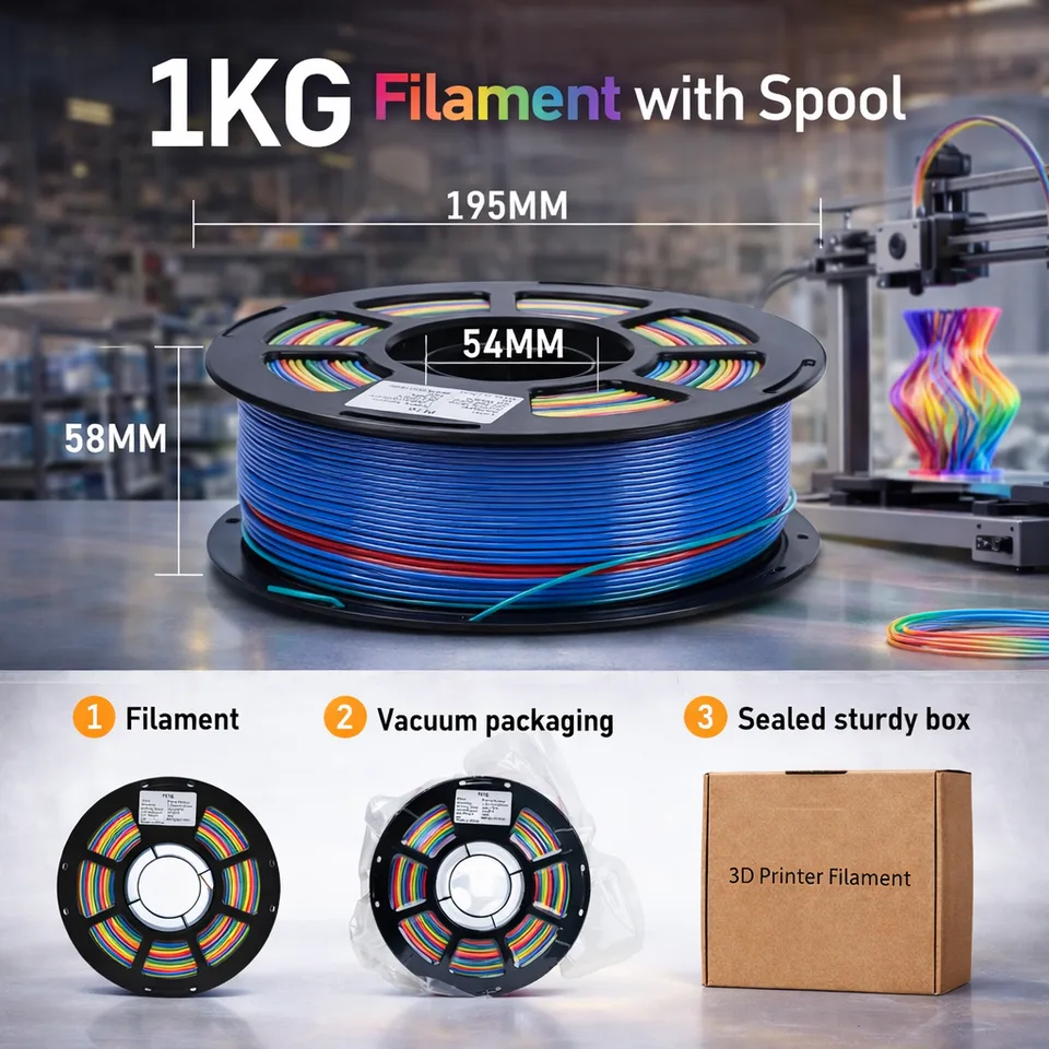Rainbow Gradient PETG Filament For 3D Printers, Multicolor Color Changing Printing Material, Compatible With Most FDM Printers view 9