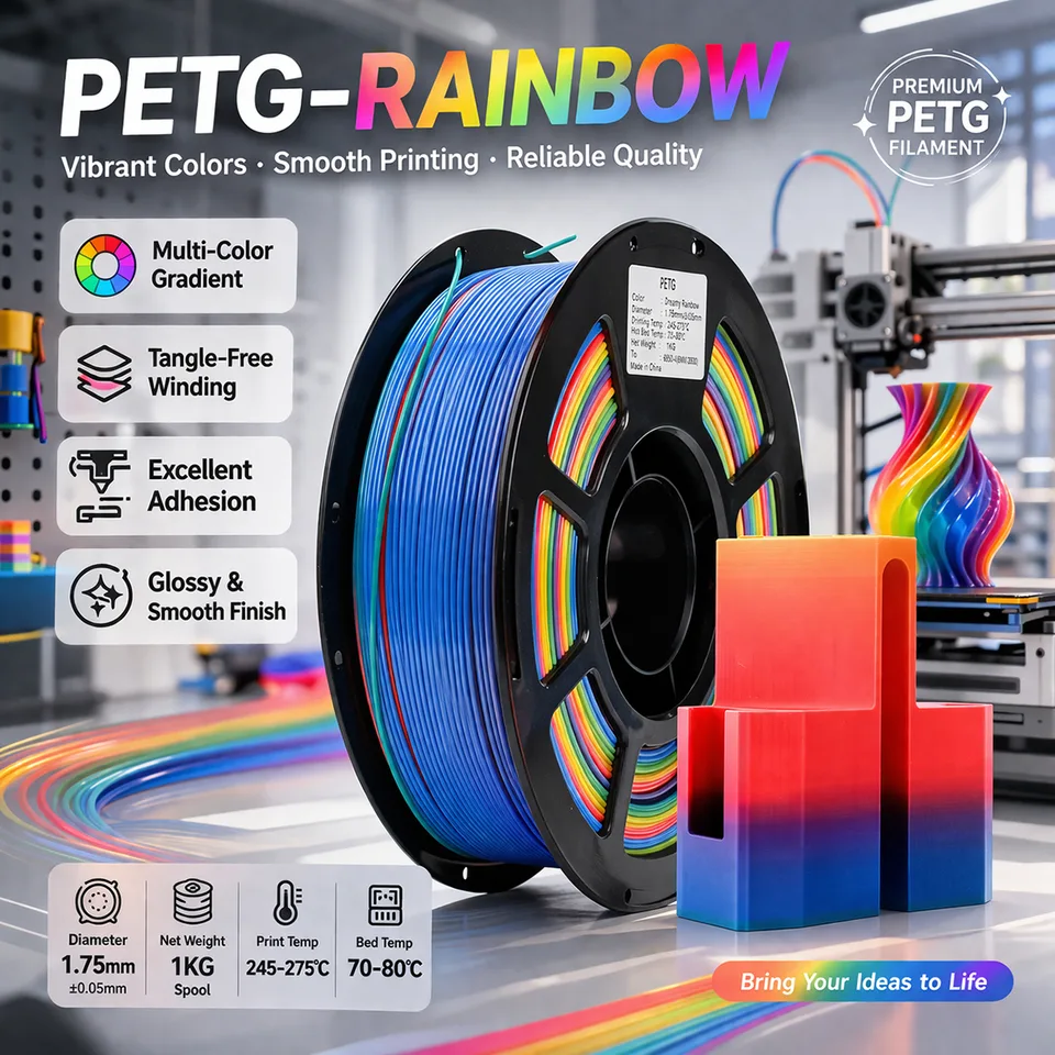 Rainbow Gradient PETG Filament For 3D Printers, Multicolor Color Changing Printing Material, Compatible With Most FDM Printers view 5
