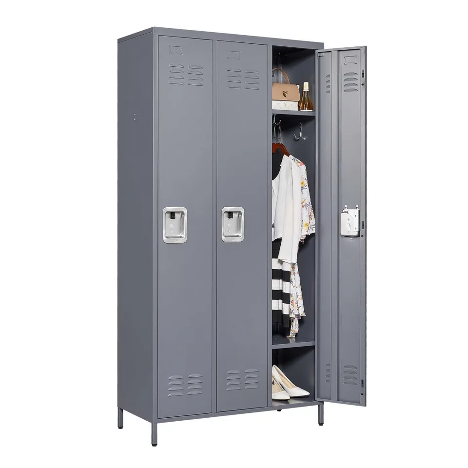 3 Door 72in H Metal Lockers With Lock For Employees,Storage Locker Cabinet For Home Gym Office School Garage,Gray view 4