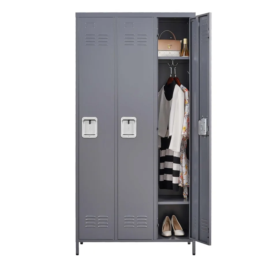 3 Door 72in H Metal Lockers With Lock For Employees,Storage Locker Cabinet For Home Gym Office School Garage,Gray view 3