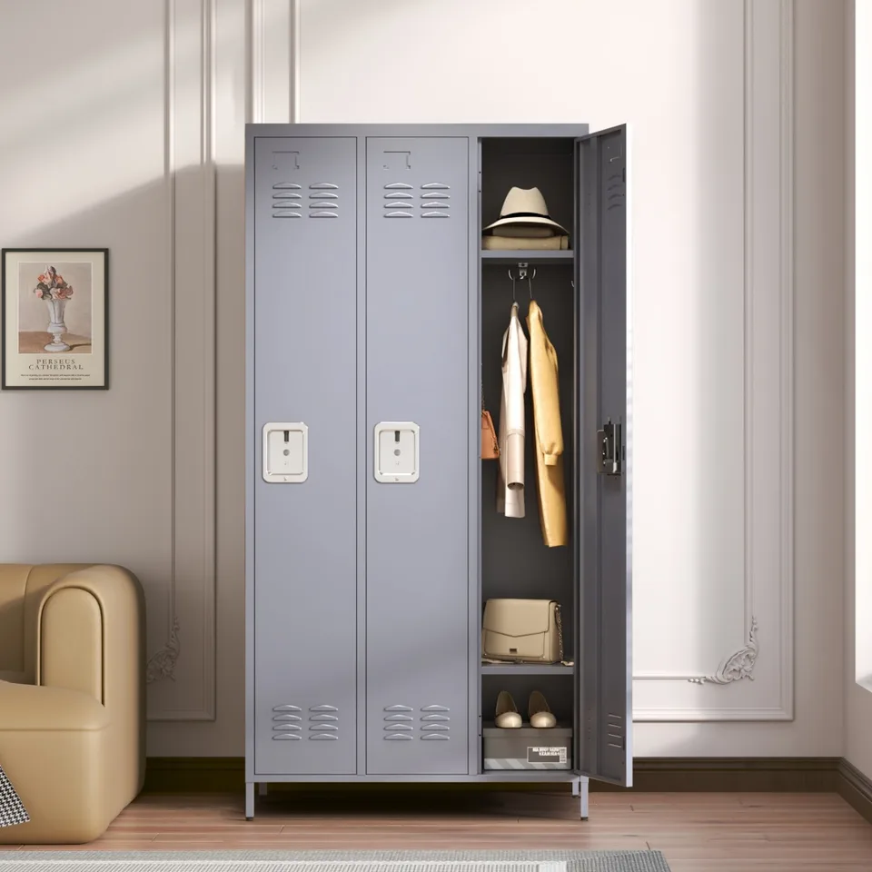 3 Door 72in H Metal Lockers With Lock For Employees,Storage Locker Cabinet For Home Gym Office School Garage,Gray