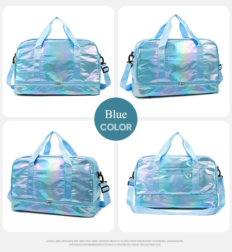 Iridescent Pearl Gym Bag ,Holographic Shiny Sports Duffel With Separate Shoe Compartment,Large Capacity Yoga Bag With Wet Dry Separation view 3