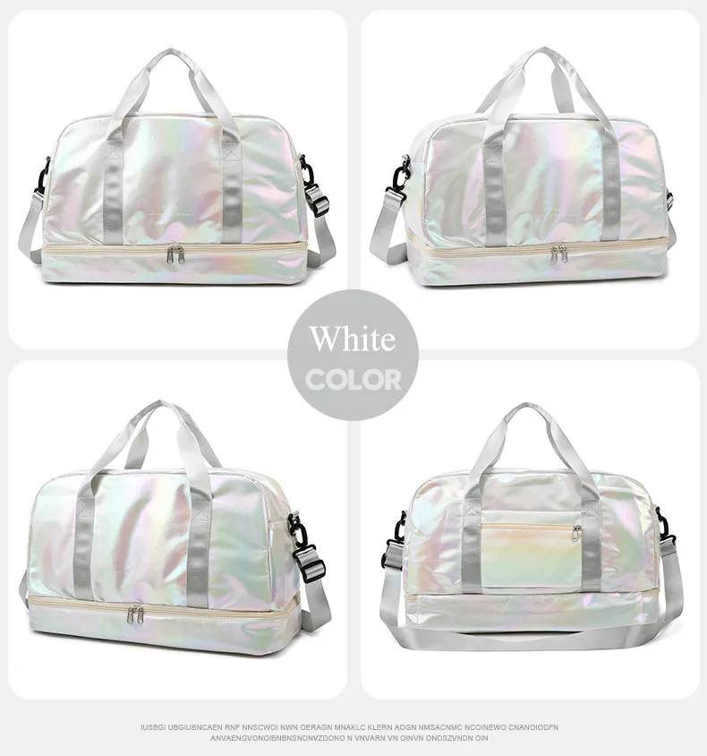 Iridescent Pearl Gym Bag ,Holographic Shiny Sports Duffel With Separate Shoe Compartment,Large Capacity Yoga Bag With Wet Dry Separation view 8