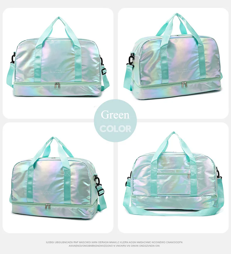 Iridescent Pearl Gym Bag ,Holographic Shiny Sports Duffel With Separate Shoe Compartment,Large Capacity Yoga Bag With Wet Dry Separation view 9