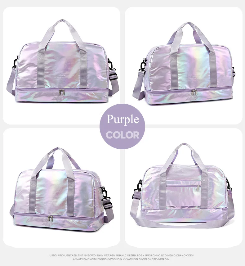 Iridescent Pearl Gym Bag ,Holographic Shiny Sports Duffel With Separate Shoe Compartment,Large Capacity Yoga Bag With Wet Dry Separation view 7