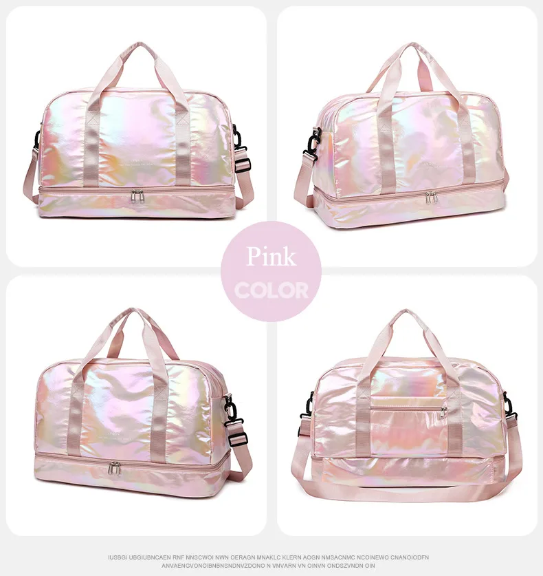 Iridescent Pearl Gym Bag ,Holographic Shiny Sports Duffel With Separate Shoe Compartment,Large Capacity Yoga Bag With Wet Dry Separation view 6