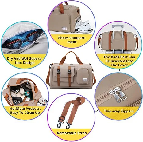 Minimalist Sports Duffel Bag ,Large Capacity Gym Tote With Separate Shoe Pocket,Multi-functional Travel Weekender & Crossbody Bag,Stylish view 8