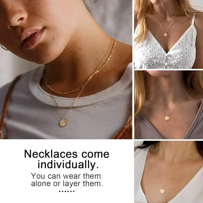 Weergave 2 van 14K Hammered Coin Layered Necklace Set