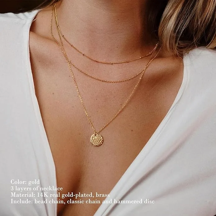 Weergave 4 van 14K Hammered Coin Layered Necklace Set