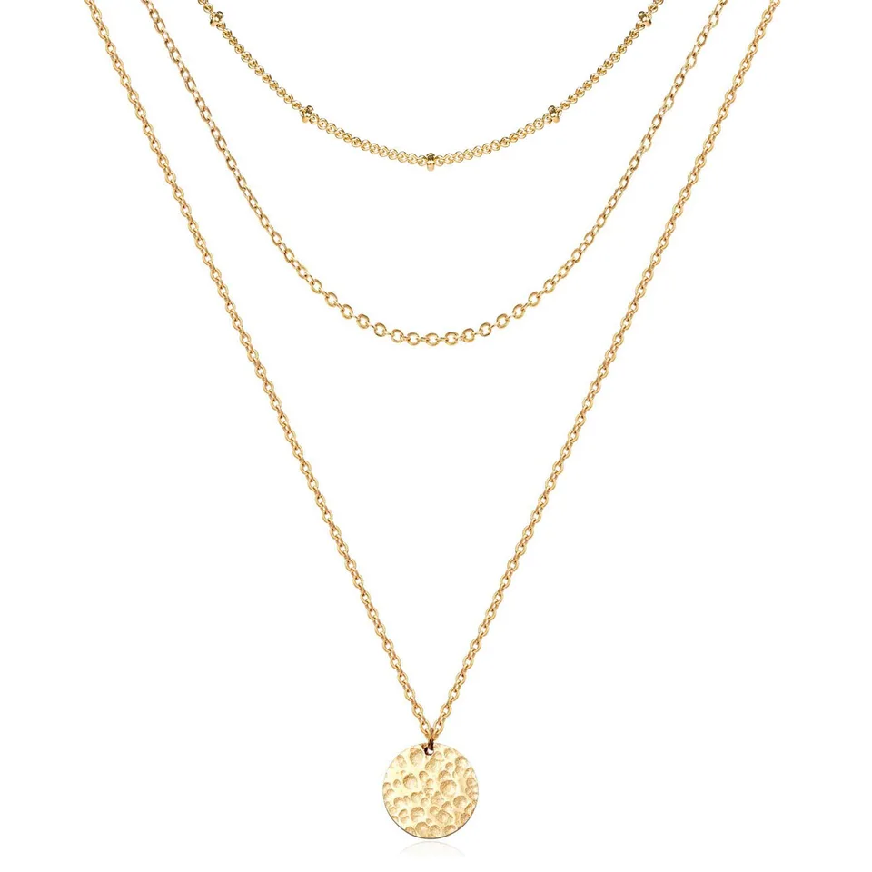 Weergave 1 van 14K Hammered Coin Layered Necklace Set