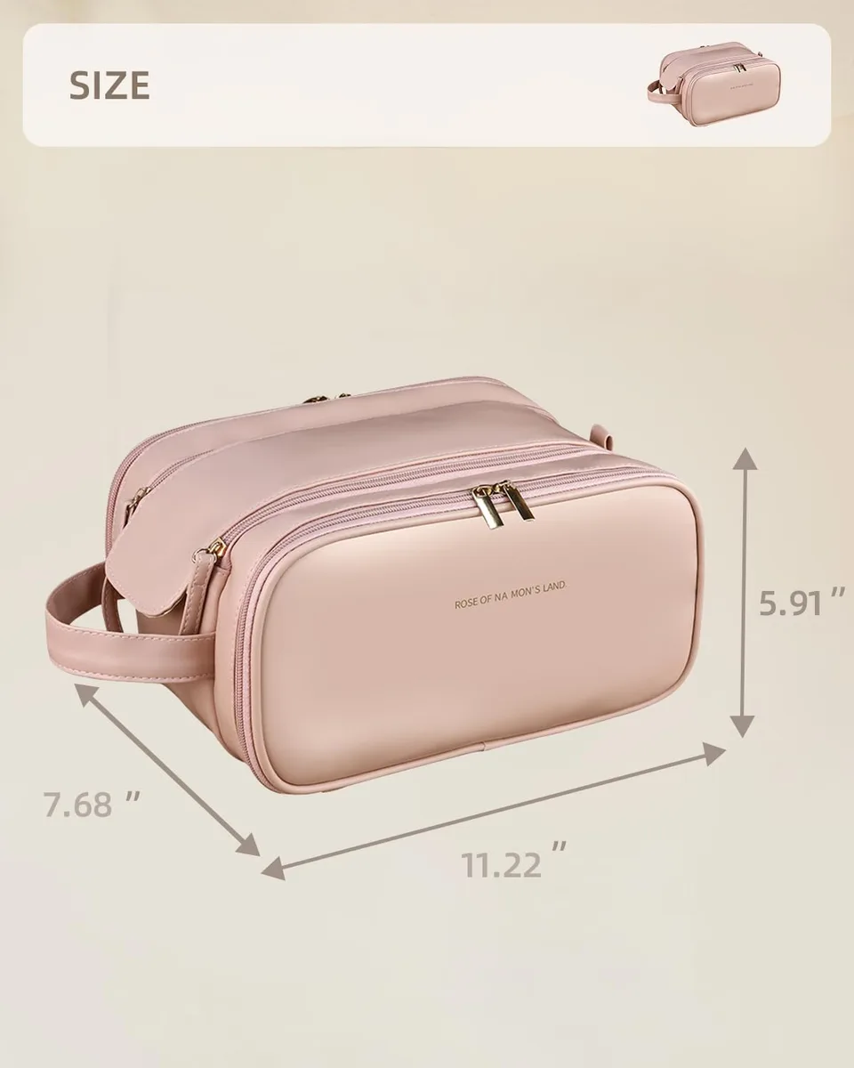 Travel Makeup Bag For Women, Large Capacity Cosmetic Organizer With Wide Opening, Waterproof Portable Toiletry Storage Bag For Easy Access view 3